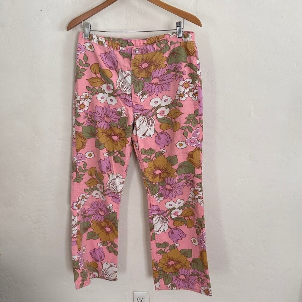 Vintage 70s Maverick Pink Floral Jeans – Very Rare, Made in USA, High Rise